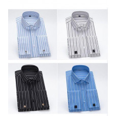 Mens Dress Shirts Luxury French Cuff Formal Business Cufflinks Strisp Shirts Top