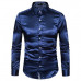 Mens Shiny Satin Dress Shirt Button Up Long Sleeve Business Party Prom Slim Tops