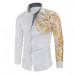 Mens Luxury Metallic Printed Shirt Plaid Neckline Shirts Long Sleeve Dress Shirt