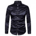 Mens Shiny Satin Dress Shirt Button Up Long Sleeve Business Party Prom Slim Tops