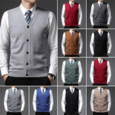 Men Classic Button Knitted Sweater Vest Shawl Collar Sleeveless Cardigan M-3XL