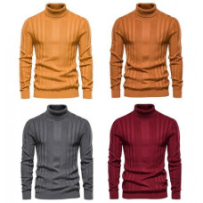 Stripe Men's Turtleneck Sweaters Pullovers Casual Knitting Slim Fit Long Sleeve