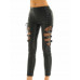 Sexy Women Mid Waist Leather Lace Up Pants Stretch Slim Pencil Trousers Leggings