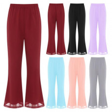 Womens Trousers Chiffon Pants Office Flared Bottoms Smooth Leggings Concert