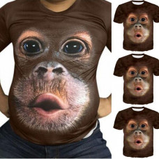 Summer 3D Monkey-Face Gorilla T-Shirt Orangutan Cosplay Short Sleeve Shirt Funny