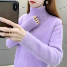 Fashion Womens Long Sleeved Faux Mink Fur Loose Casual Turtleneck Sweater