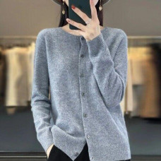 Ladies Merino Wool Long Sleeve Knitted Cashmere Sweater Knitted O-Neck Cardigan