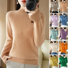 Women's Slim Half-Turtleneck Cashmere Wool Knitted Jumper Pullover Soft Sweaters