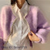 Womens Sweet Lantern Sleeve Mink Cashmere Sweater Knit Cardigan Knit Coat Jacket