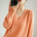 Women's Loose Warm Knitted Jumper V Neck Cashmere Sweater Long Sleeve Pullover