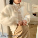 Womens Sweet Lantern Sleeve Mink Cashmere Sweater Knit Cardigan Knit Coat Jacket