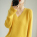 Women's Loose Warm Knitted Jumper V Neck Cashmere Sweater Long Sleeve Pullover