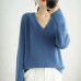 Women's Loose Warm Knitted Jumper V Neck Cashmere Sweater Long Sleeve Pullover